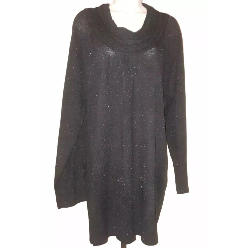 NY Collection Round Neck Black Shimmery Long Sleeve Tunic Length Sweater Size XL